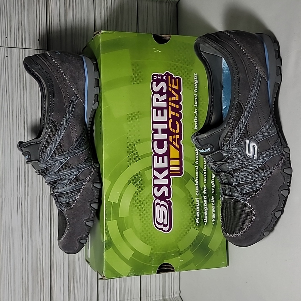 WORN ONCE Skechers Women's Gray and Blue Athletic Sneakers - Picture 2 of 7
